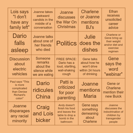 Di Iulio Family Thanksgiving BINGO Card