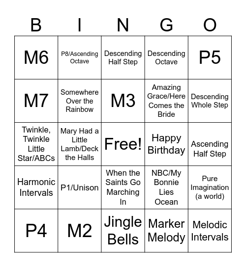 Interval Bingo Card