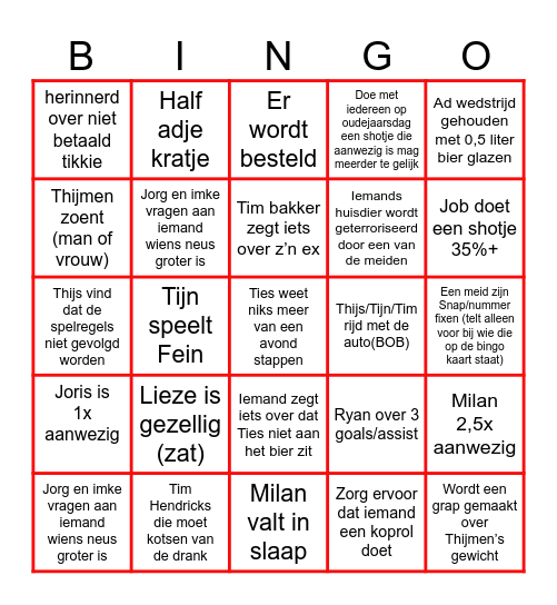 Thijmen Bingo Card