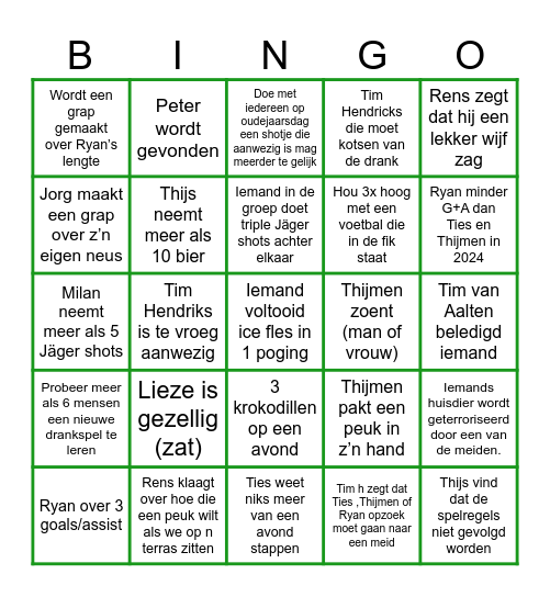 Ryan Bingo Card