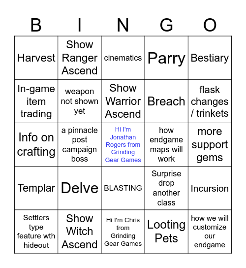 POE 2 GGG Live Bingo Card