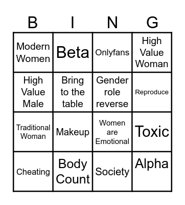 Alpha Male Bingo Card