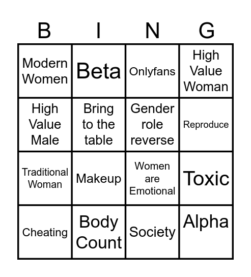 Alpha Male Bingo Card