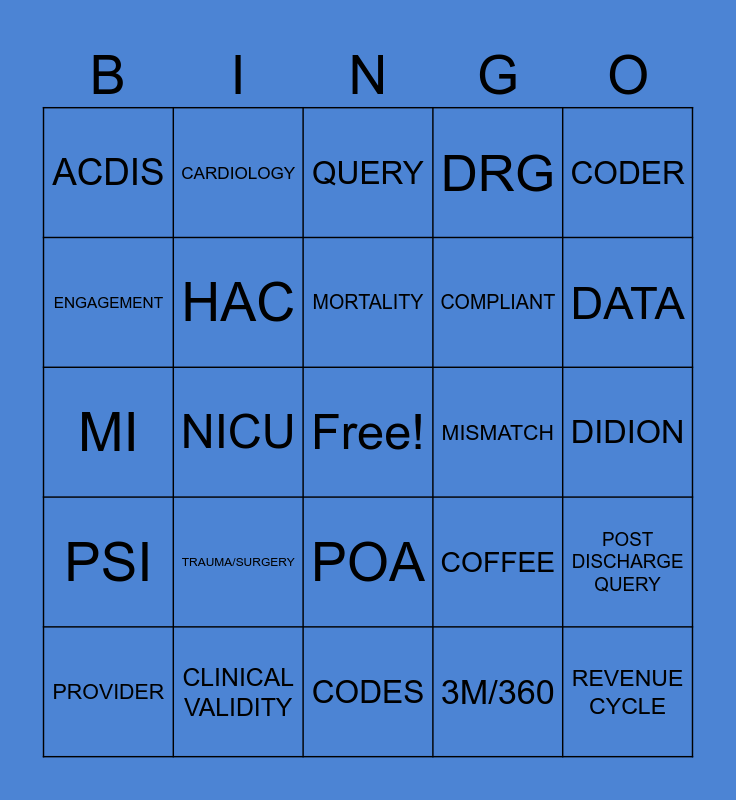 CLINICAL DOCUMENTATION IMPROVEMENT Bingo Card