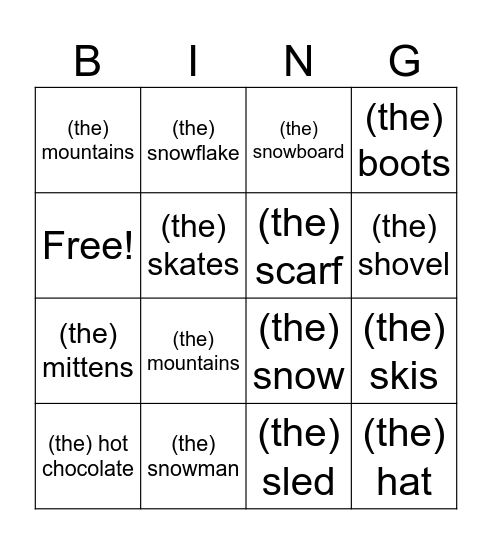 Winter BINGO! Bingo Card