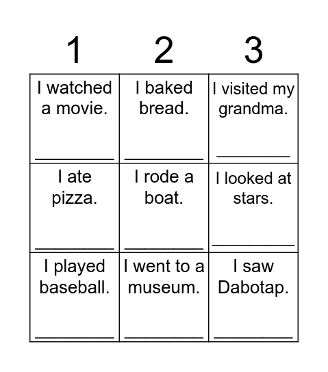 What did you do? Bingo Card