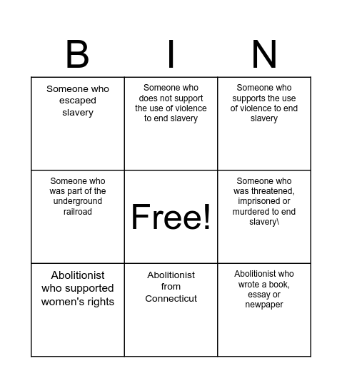 ABOLITIONIST MIXER Bingo Card