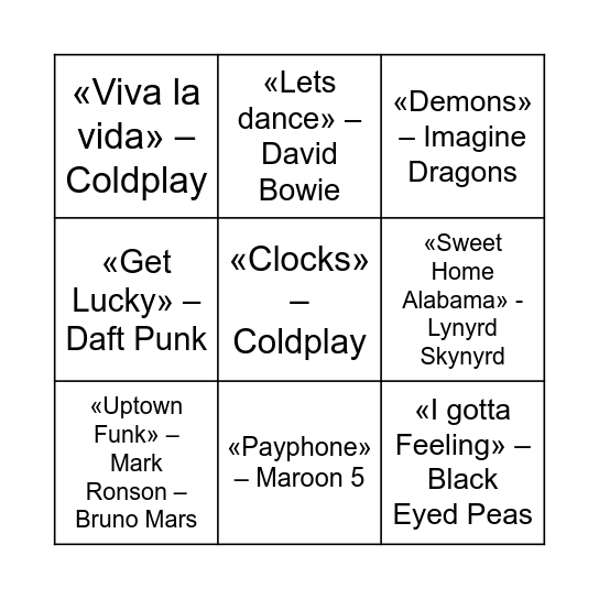 Music Bingo Card
