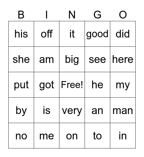 Popcorn Word Bingo Card