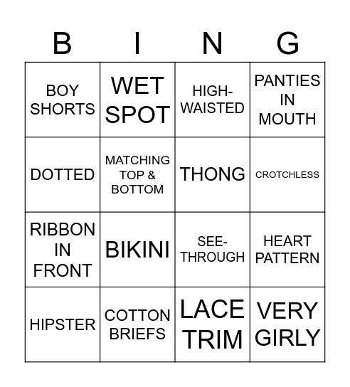 Underwear bingo Card