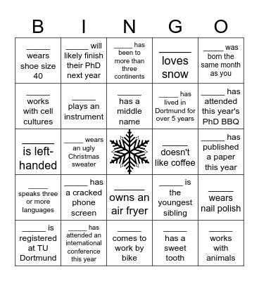Weihnachtsfeier Bingo Card