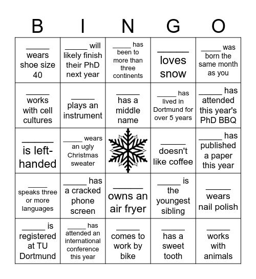 Weihnachtsfeier Bingo Card