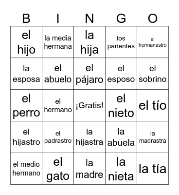 La familia Bingo Card