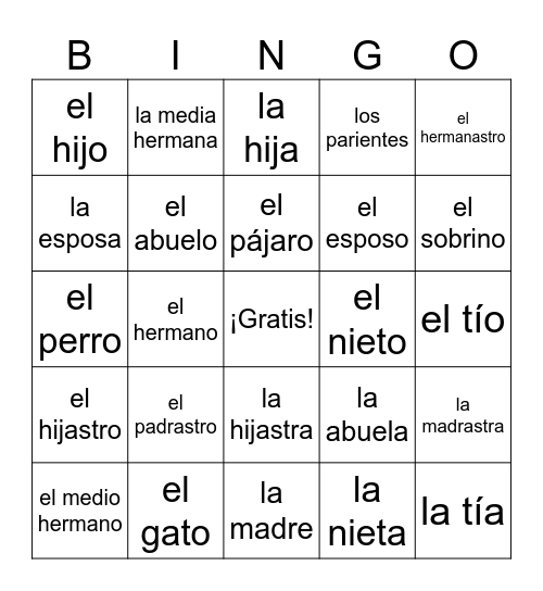 La familia Bingo Card