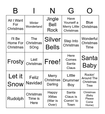 Christmas Songs Bingo Card