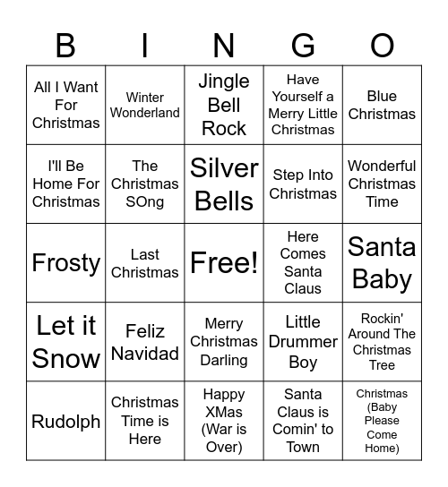 Christmas Songs Bingo Card