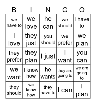1C Conjugated Verbs used with infinitives Bingo Card