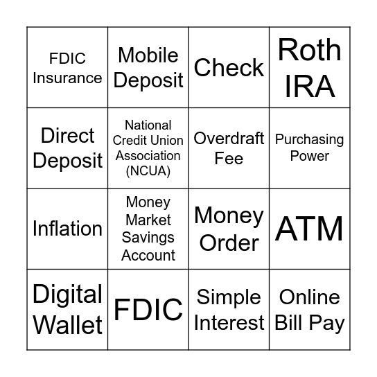 IINVESTING VOCAB BINGO Card