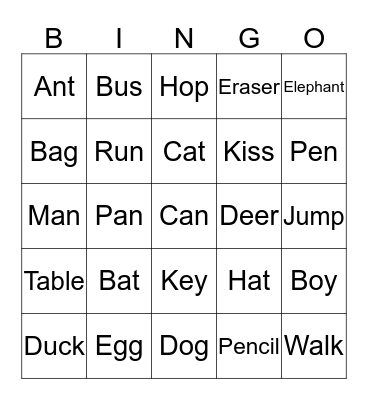 Words Bingo Card
