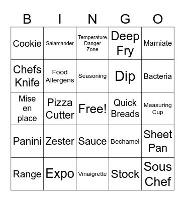 Emilio Culinary Bingo Card