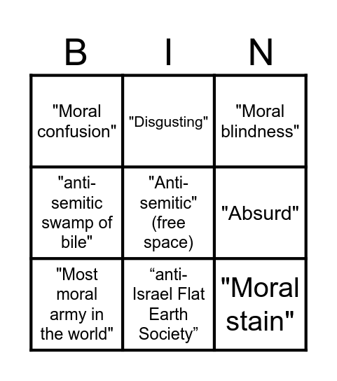 Netanyahu Bingo Card