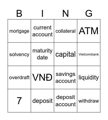 UNIT 12: Banking Bingo Card