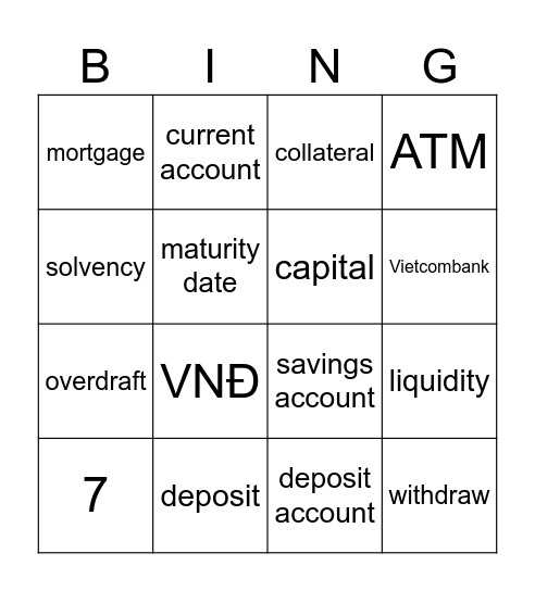 UNIT 12: Banking Bingo Card