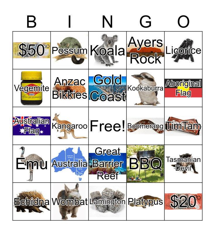 Aussie Bingo Card
