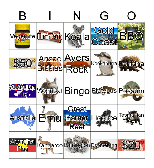 A u s s i e Bingo Card