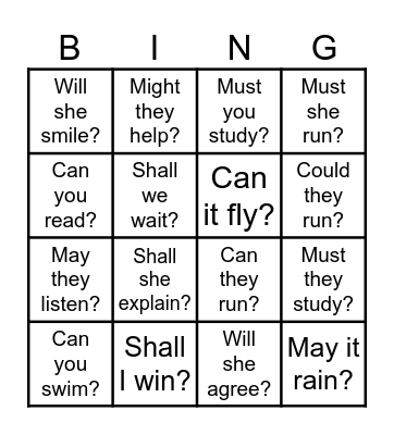 Modal Verbs BINGO Card