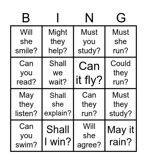 Modal Verbs BINGO Card