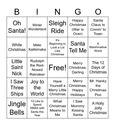 Christmas Song BINGO Card