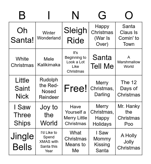 Christmas Song BINGO Card