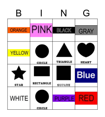 Colours and Shapes Bingo Card