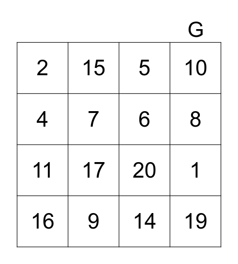 NUMEROS Bingo Card