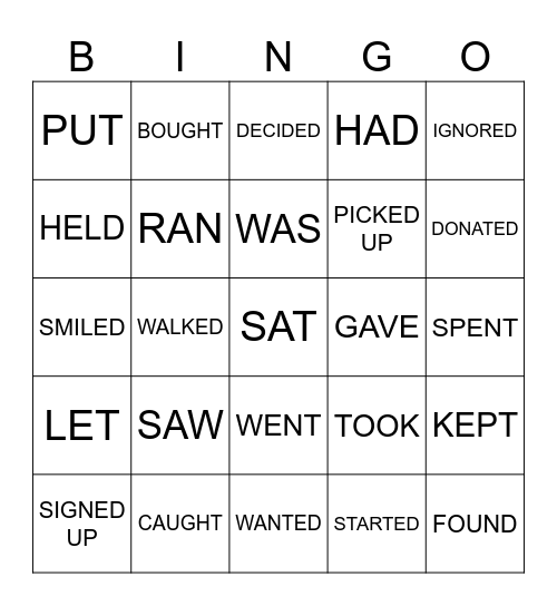 IRREGULAR VERBS Bingo Card