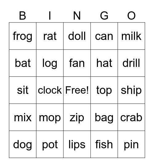 Mixed vowels Bingo Card