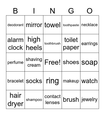 Daily Routine Items Bingo Card