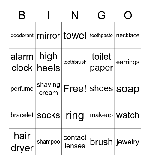 Daily Routine Items Bingo Card