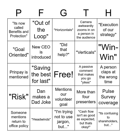 Town Hall Bingo Card