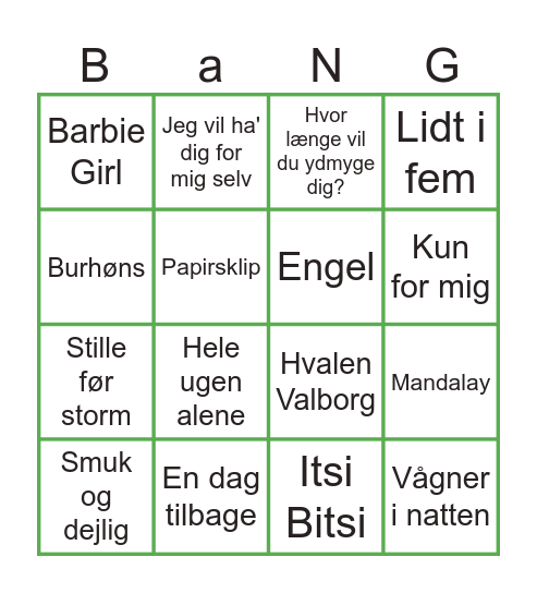 Danske hits Bingo Card