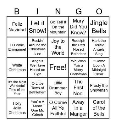 Music Appreciation Christmas Songs Bingo Card