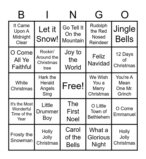 Music Appreciation Christmas Songs Bingo Card