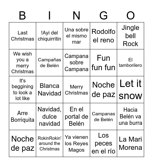 Bingo navideño musical Bingo Card