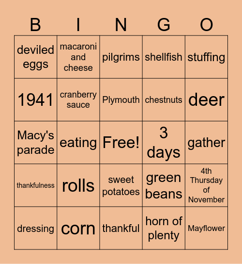 FLC Thanksgiving Bingo Card