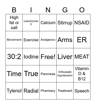 Healthcare Trivia Bingo Card