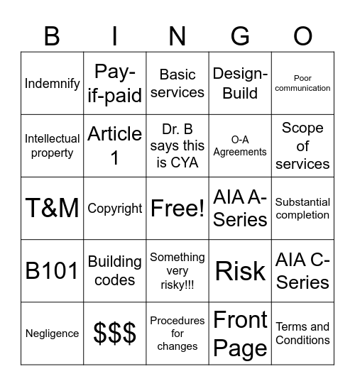 Contract Bingo Card