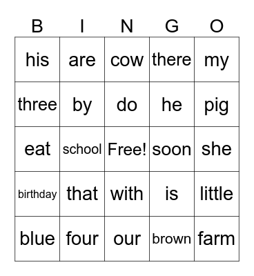 Block 3 Kindergarten Bingo Card