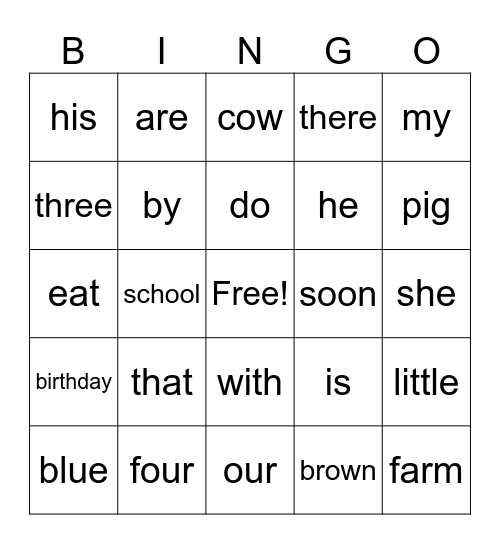 Block 3 Kindergarten Bingo Card