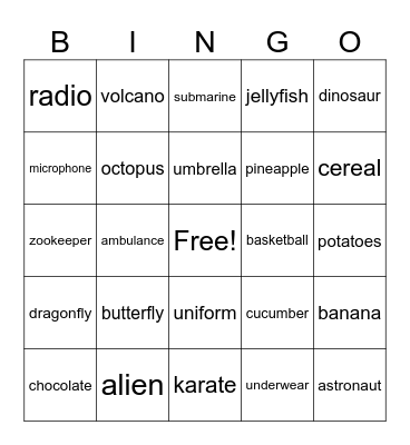 three syllable words Bingo Card